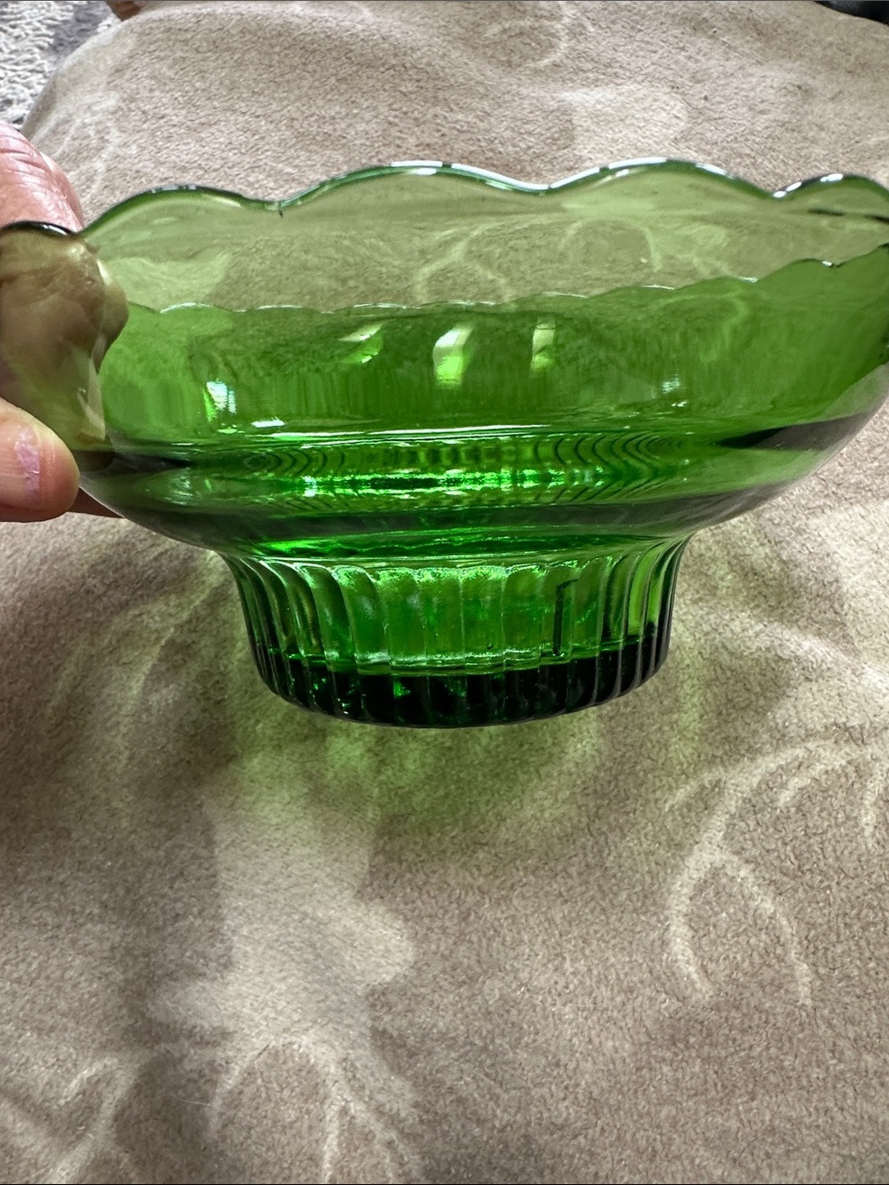 Vintage MCM E.O. Brody Co. Green Glass Bowl - Embossed Cleveland USA